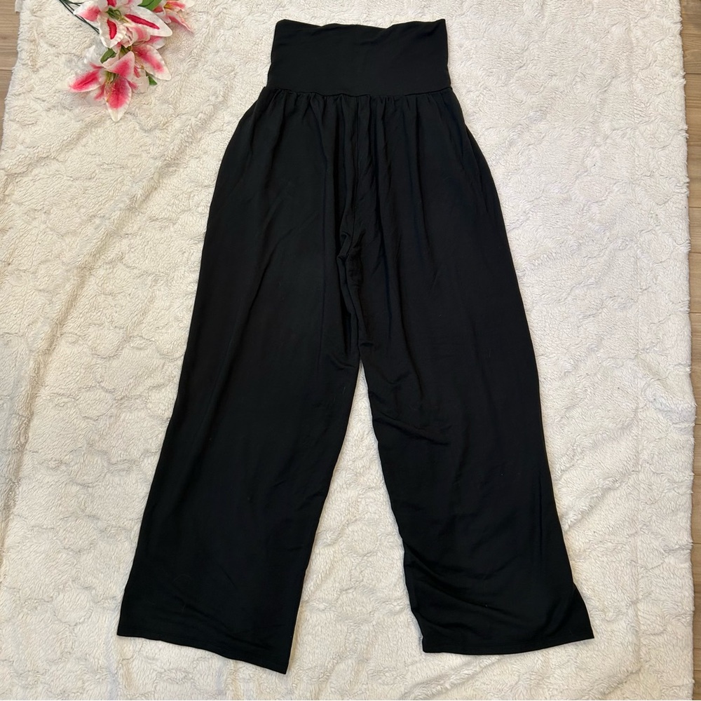 Quince - EUC Black French Terry Modal Wide Leg Palazzo Trouser Pants - Large L - Picture 2 of 9